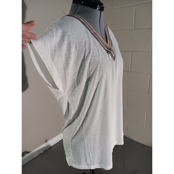 Cozy Co By Cozy Casual Womens Solid V Neck Embroidered Tops White Size X Small - Picture 3 of 8